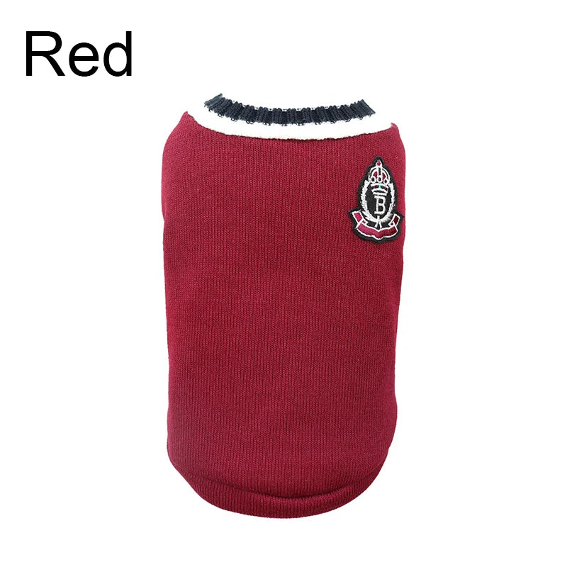 Winter Warm Dog Sweater College Style V-neck Knitwear Coat | Dog Clothes