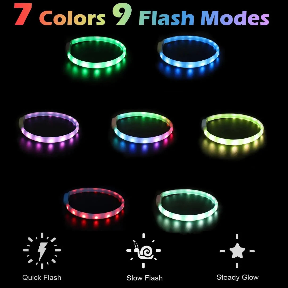 USB Rechargeable Glowing Collar for Dogs 9 modes