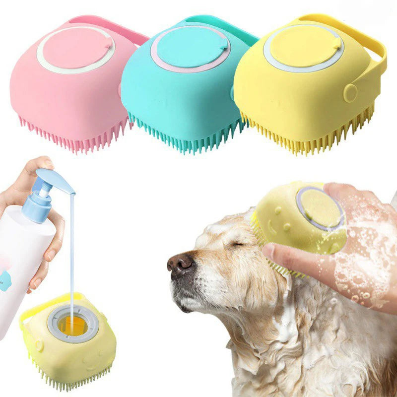 Rover Rituals | Dog Bathing Brush Pet Massage Brush Shampoo Dispenser Soft Silicone Brush