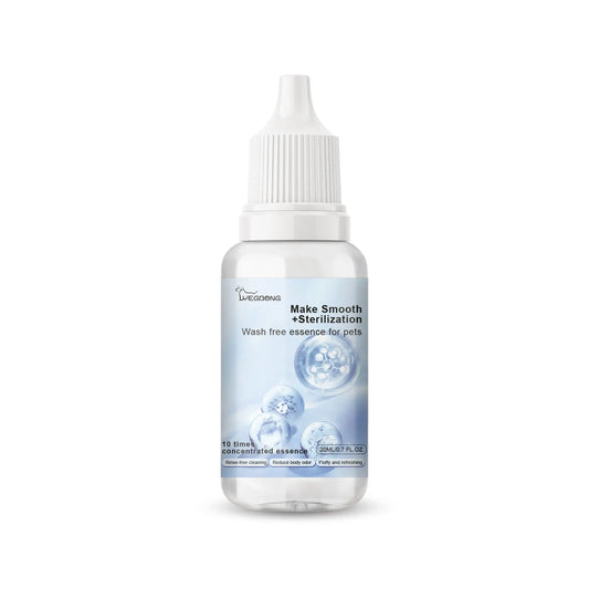 Bottle of 'Make Smooth + Sterilization' wash-free essence for pets on a white background