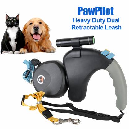 PawPilot™ Heavy Duty 50lb/23kg Dual Retractable No Tangle Leash with Flashlight | Dog Leash