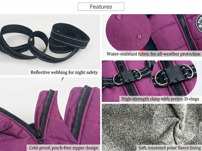 Waterproof Warm Winter Dog Jacket With Harness | Dog Clothes