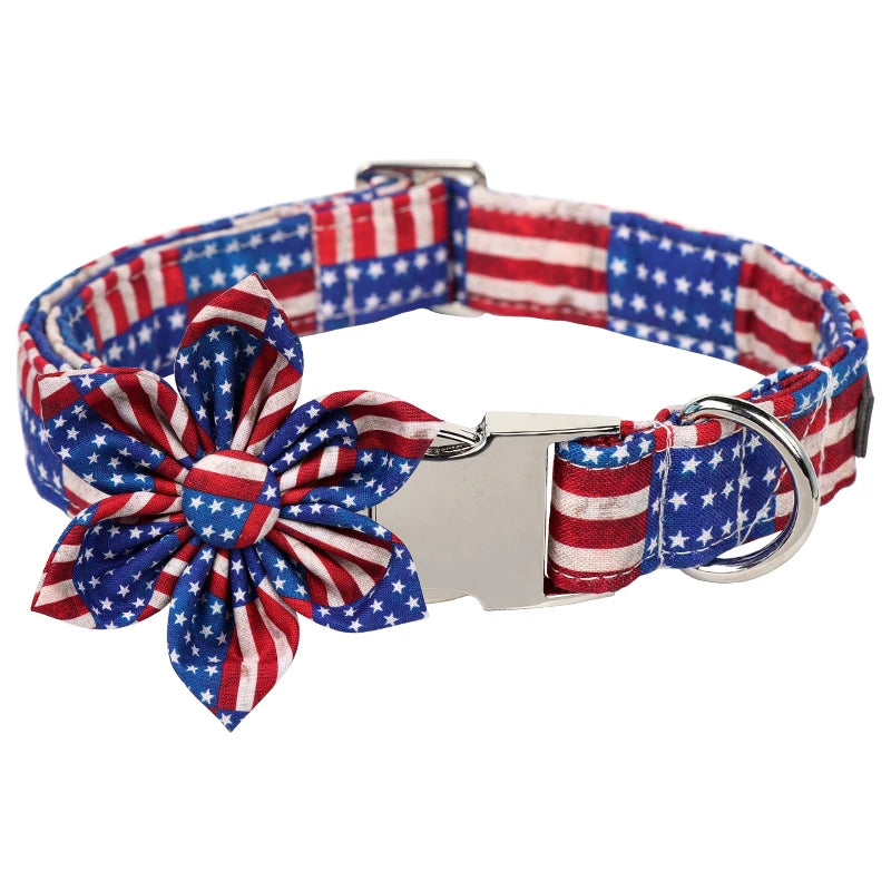 American Flag Dog Collar with Bowtie Sets | Independence Day 4th of July Pet Collar