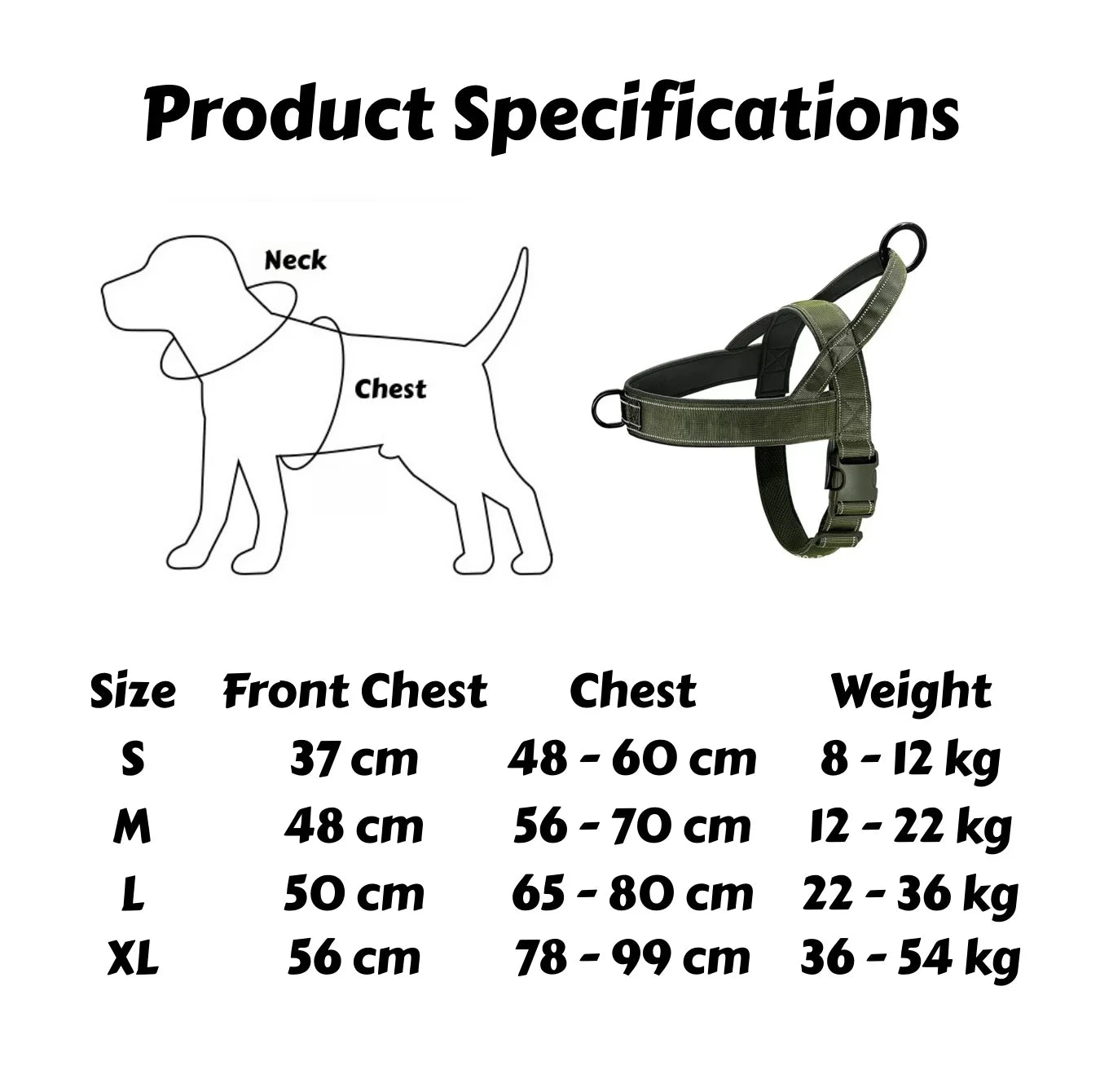 Tactical No-Pull Dog Harness – Heavy-Duty Padded Vest with Reflective Strips