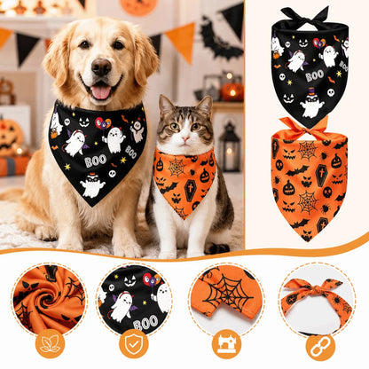 Ghost and Pumpkin Halloween Bandana for Dogs and Cats