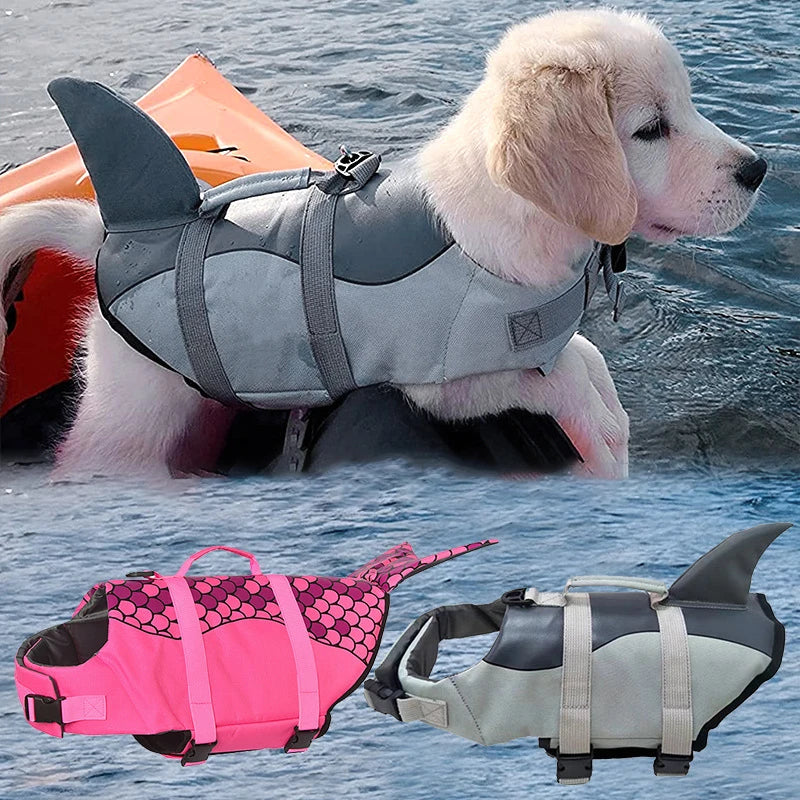 Mermaid & Shark Dog Life Jacket – Super Buoyancy with Handle & Reflective Strips
