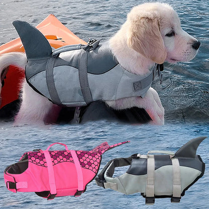 Mermaid & Shark Dog Life Jacket – Super Buoyancy with Handle & Reflective Strips