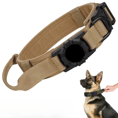 Tactical Dog Collar with AirTag Holder & Bungee Leash Set | Heavy Duty Metal Dog Collar