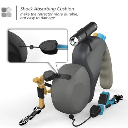 PawPilot™ Heavy Duty 50lb/23kg Dual Retractable No Tangle Leash with Flashlight | Dog Leash