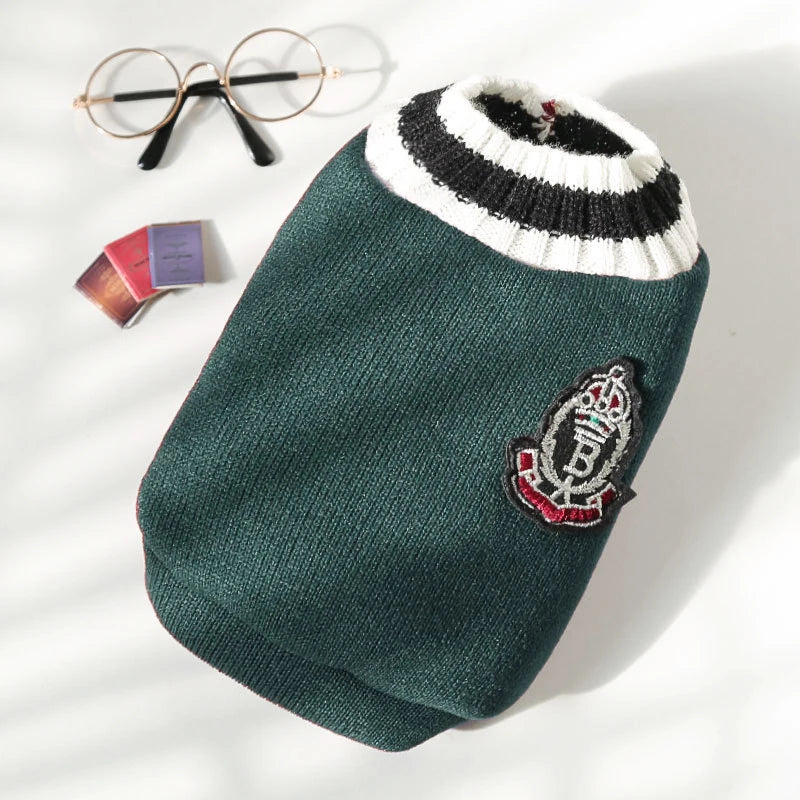 Winter Warm Dog Sweater College Style V-neck Knitwear Coat | Dog Clothes