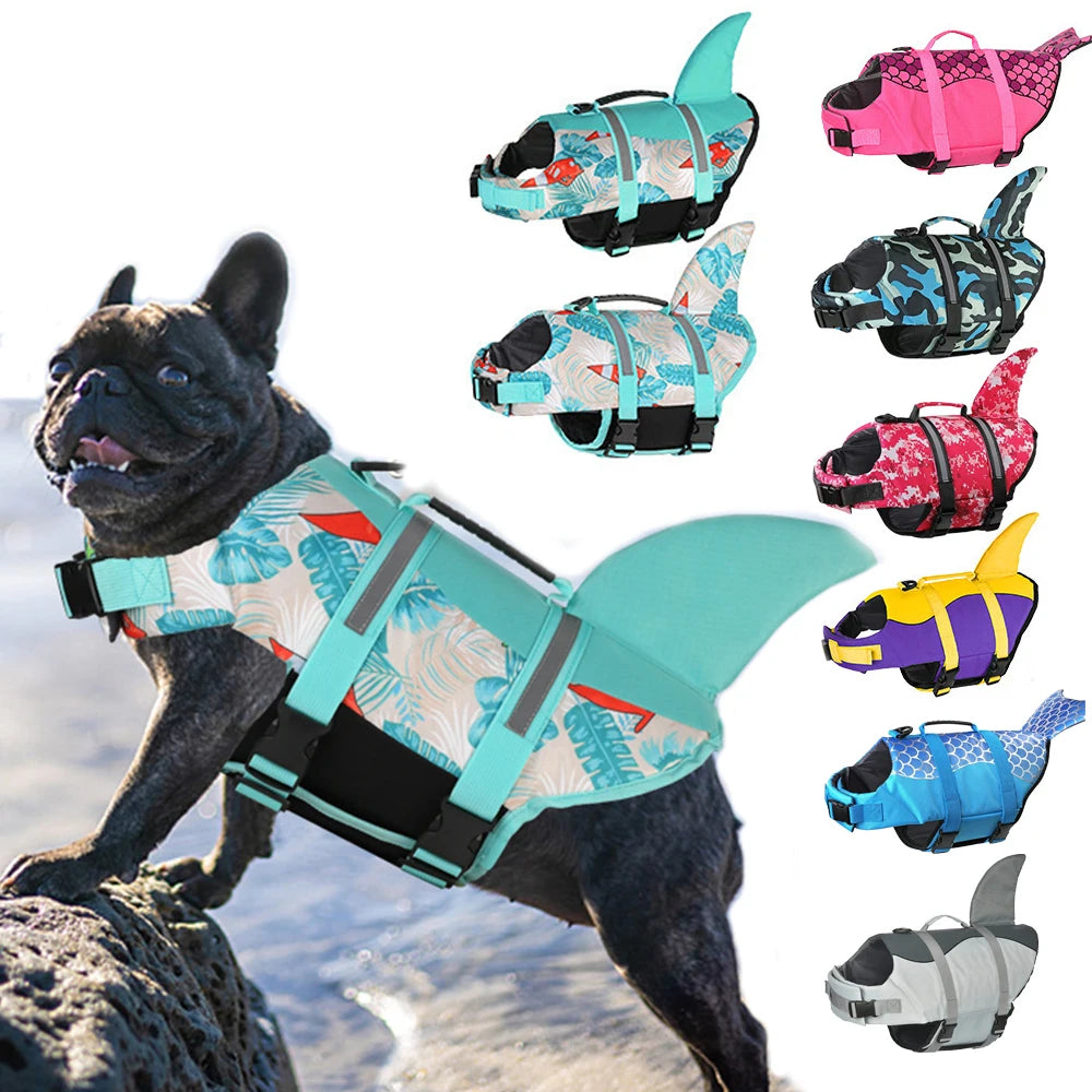 Mermaid & Shark Dog Life Jacket – Super Buoyancy with Handle & Reflective Strips