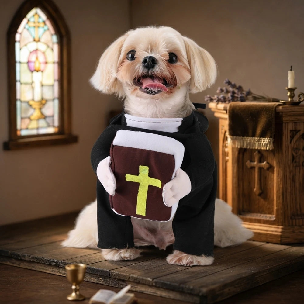 Dog Priest Costume with Bible Prop for Halloween