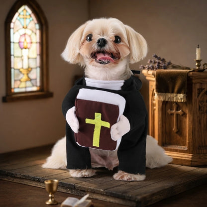 Dog Priest Costume with Bible Prop for Halloween