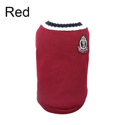Winter Warm Dog Sweater College Style V-neck Knitwear Coat | Dog Clothes