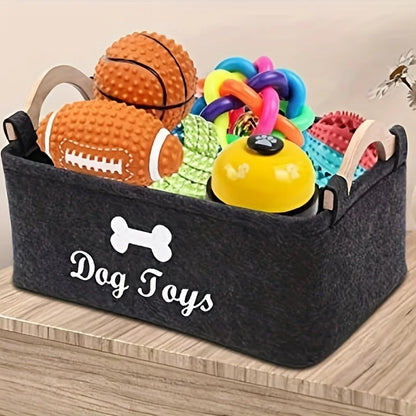 Felt Dog Toy Box, Small Storage Basket Chest Organizer For Organizing Pet Toys, Blankets, Leashes And Food