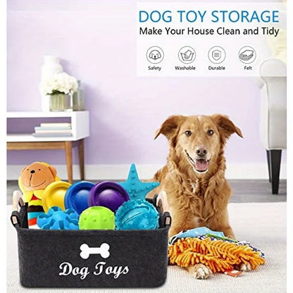 Felt Dog Toy Box, Small Storage Basket Chest Organizer For Organizing Pet Toys, Blankets, Leashes And Food