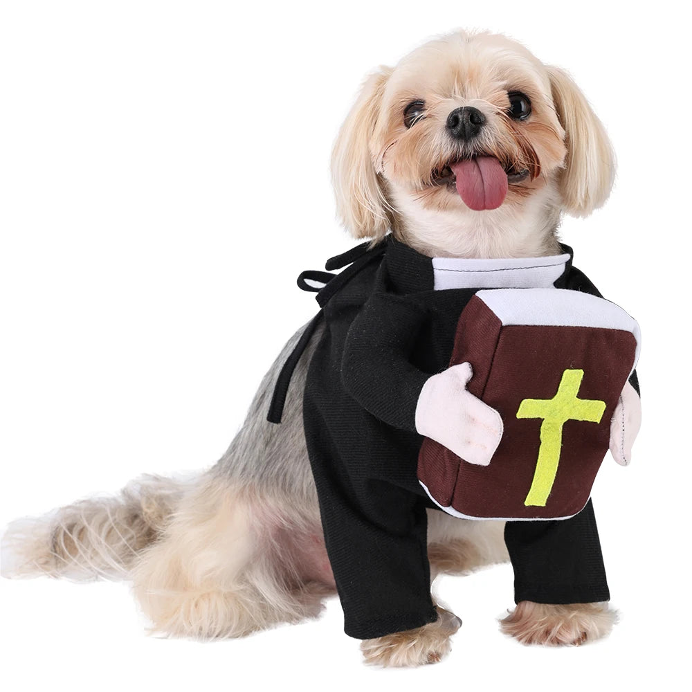 Dog Priest Costume with Bible Prop for Halloween
