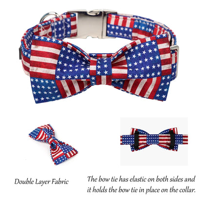 American Flag Dog Collar with Bowtie Sets | Independence Day 4th of July Pet Collar