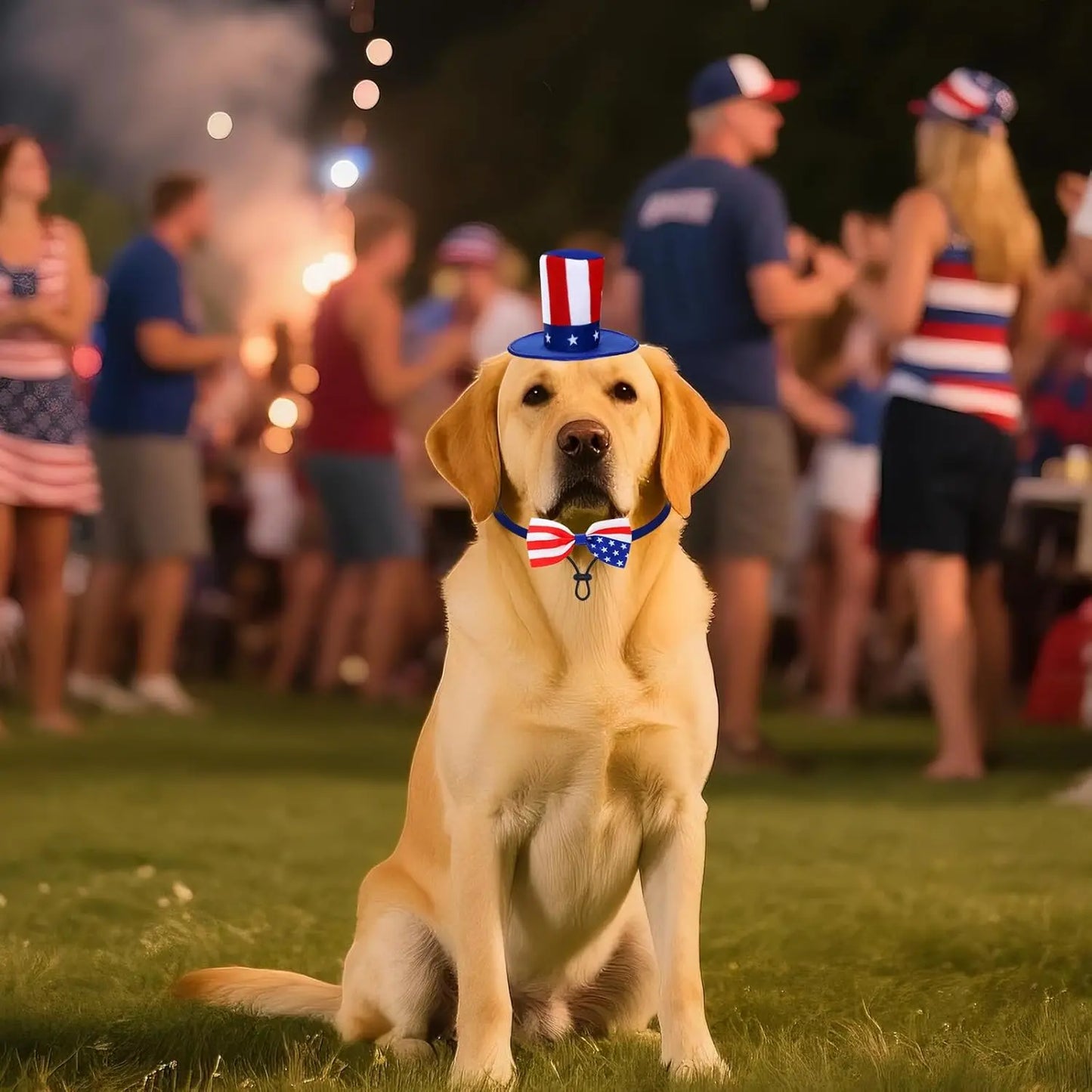 4th of July Dog Top Hat & Bow Tie Collar Set | Patriotic Pet Costume