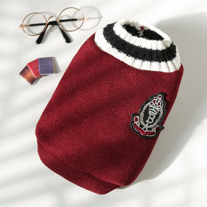Winter Warm Dog Sweater College Style V-neck Knitwear Coat | Dog Clothes
