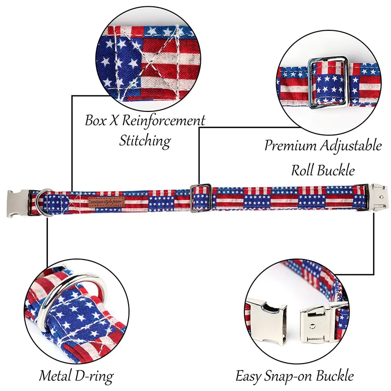 American Flag Dog Collar with Bowtie Sets | Independence Day 4th of July Pet Collar