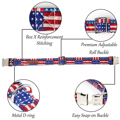 American Flag Dog Collar with Bowtie Sets | Independence Day 4th of July Pet Collar