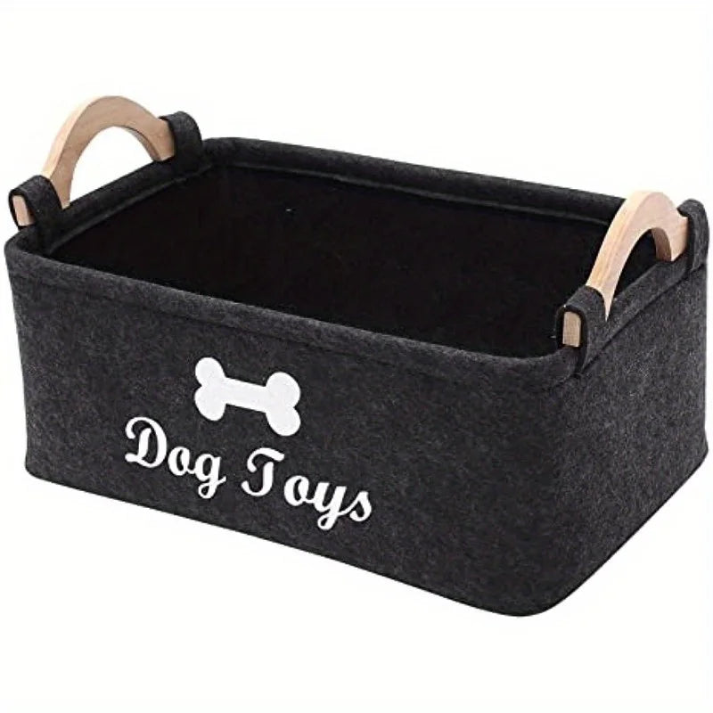 Felt Dog Toy Box, Small Storage Basket Chest Organizer For Organizing Pet Toys, Blankets, Leashes And Food