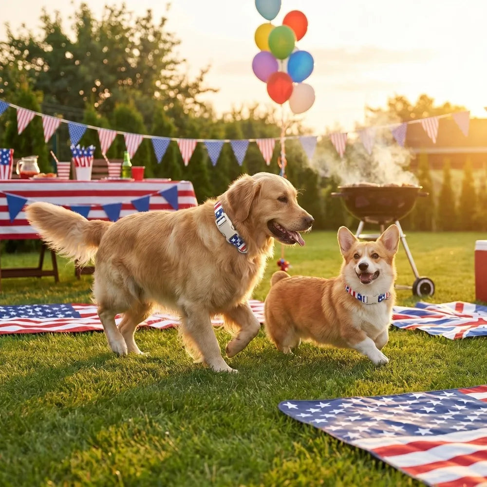 Patriotic Star Dog Collar | Soft Cotton American Flag Collar