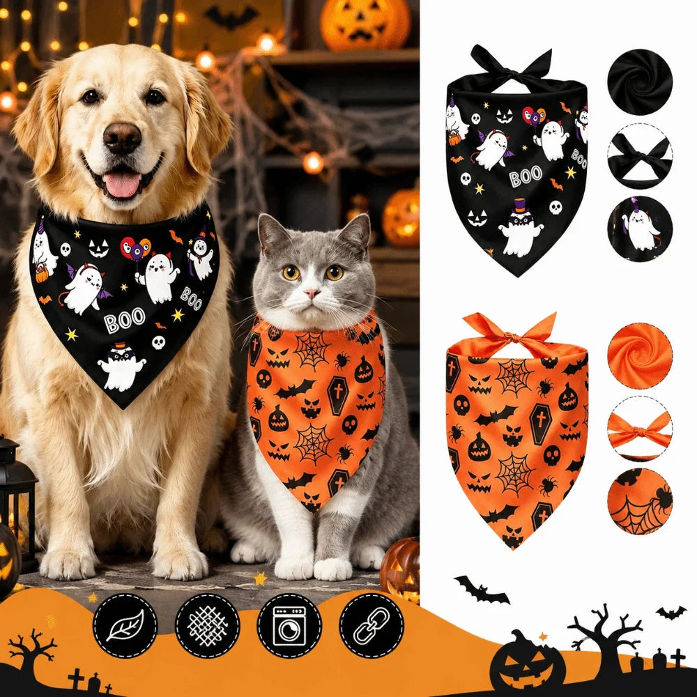 Ghost and Pumpkin Halloween Bandana for Dogs and Cats