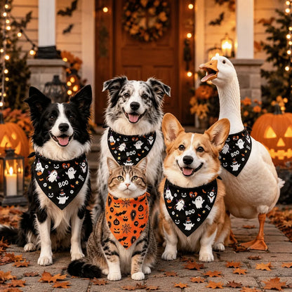 Ghost and Pumpkin Halloween Bandana for Dogs and Cats