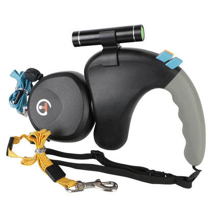 PawPilot™ Heavy Duty 50lb/23kg Dual Retractable No Tangle Leash with Flashlight | Dog Leash
