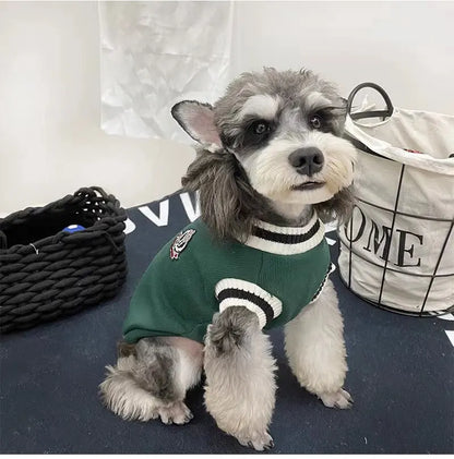 Winter Warm Dog Sweater College Style V-neck Knitwear Coat | Dog Clothes