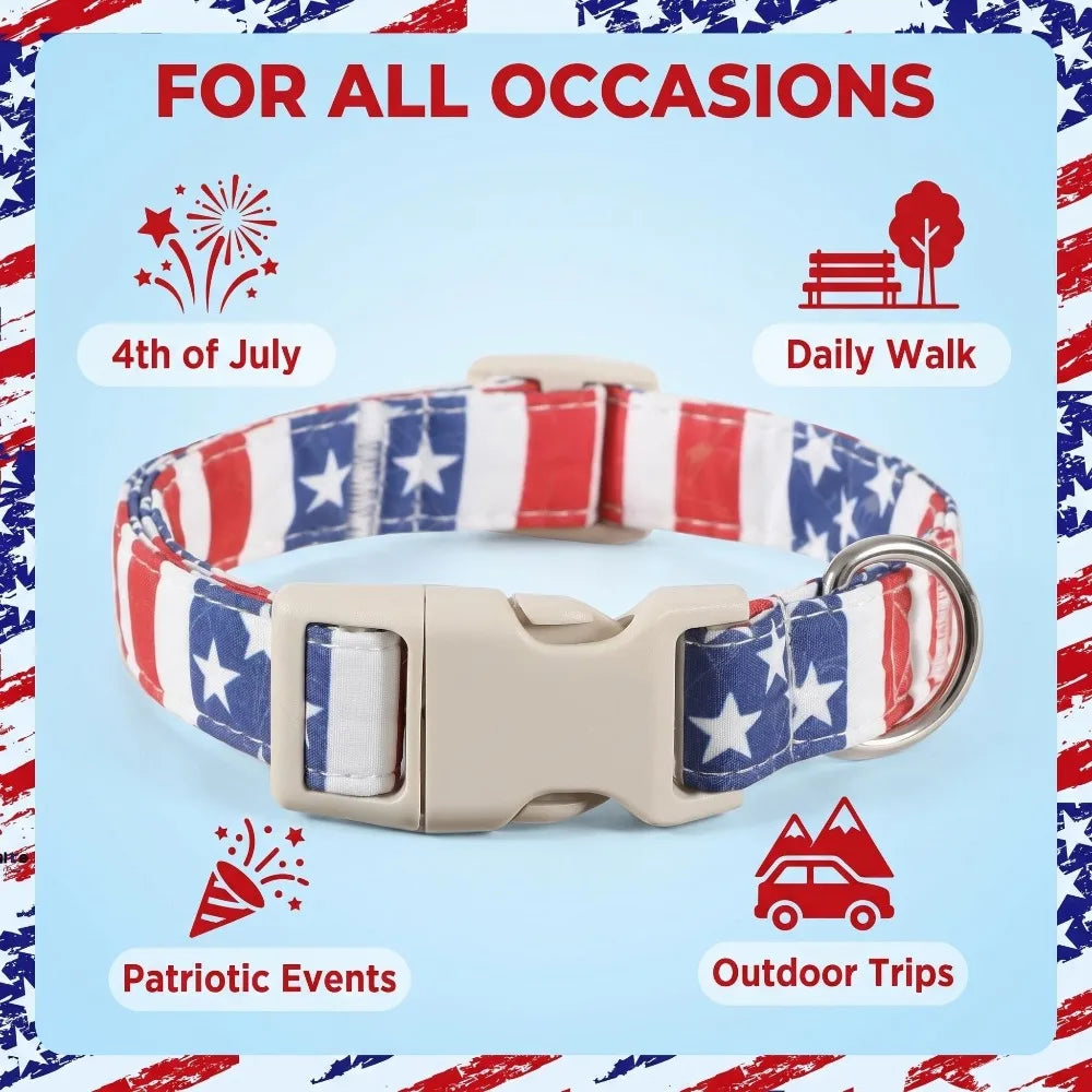 Patriotic Star Dog Collar | Soft Cotton American Flag Collar