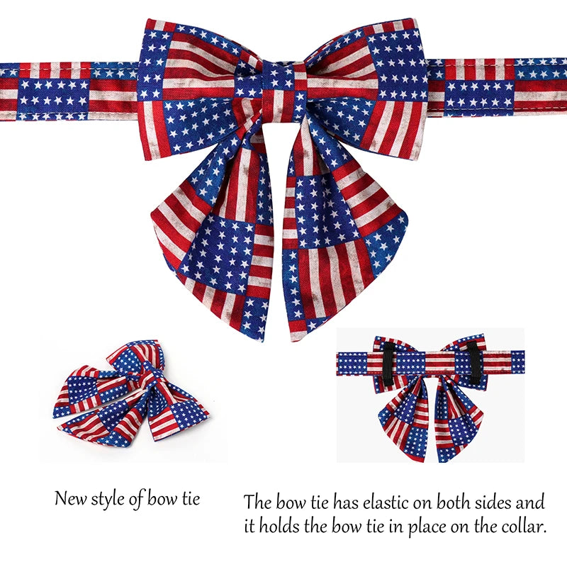 American Flag Dog Collar with Bowtie Sets | Independence Day 4th of July Pet Collar