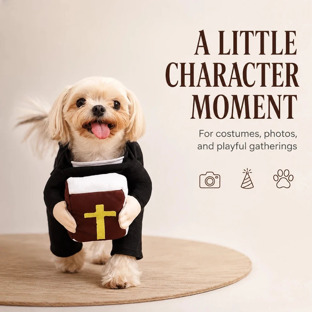 Dog Priest Costume with Bible Prop for Halloween