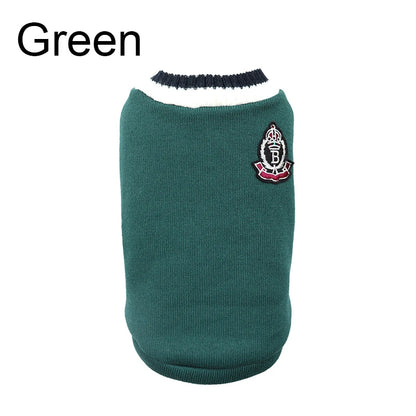 Winter Warm Dog Sweater College Style V-neck Knitwear Coat | Dog Clothes