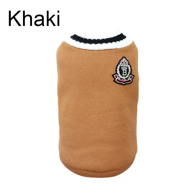Winter Warm Dog Sweater College Style V-neck Knitwear Coat | Dog Clothes