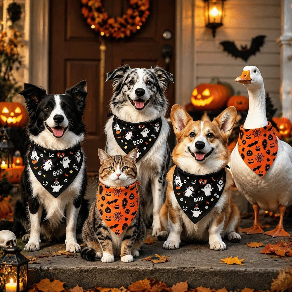 Ghost and Pumpkin Halloween Bandana for Dogs and Cats
