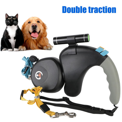 PawPilot™ Heavy Duty 50lb/23kg Dual Retractable No Tangle Leash with Flashlight | Dog Leash