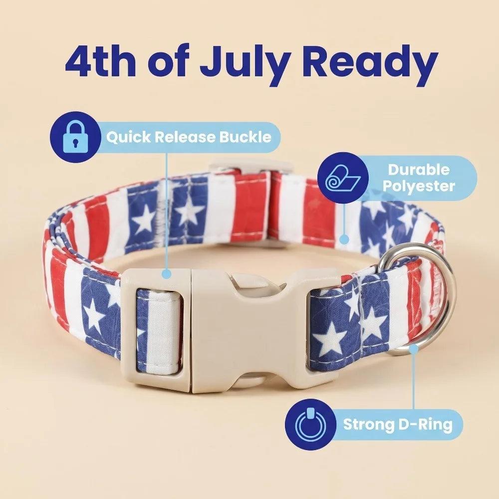 Patriotic Star Dog Collar | Soft Cotton American Flag Collar