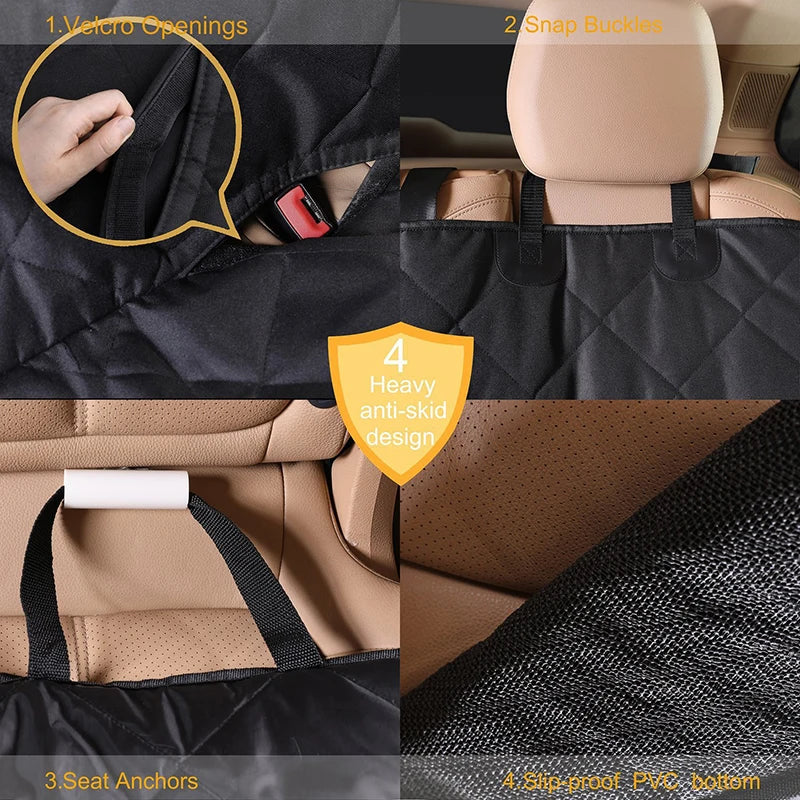 Waterproof Car Back Seat Cover for Dogs with 2 Storage Pockets – Pet Hammock Protector