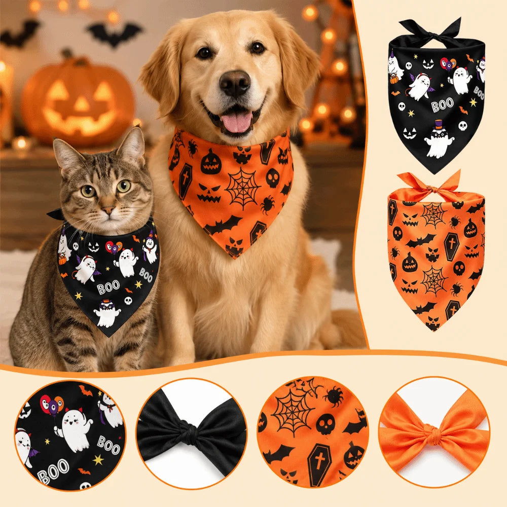 Ghost and Pumpkin Halloween Bandana for Dogs and Cats
