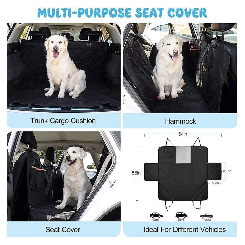 Waterproof Car Back Seat Cover for Dogs with 2 Storage Pockets – Pet Hammock Protector
