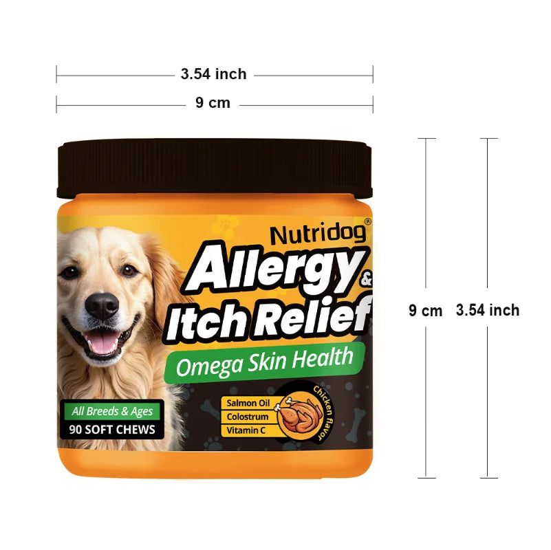 NUTRIDOG Dog Allergy Itch Relief Supplements With Omega-3 Vitamin C Support Skin Immune Health Supplement Nutrition 90 Chews - Rover Rituals