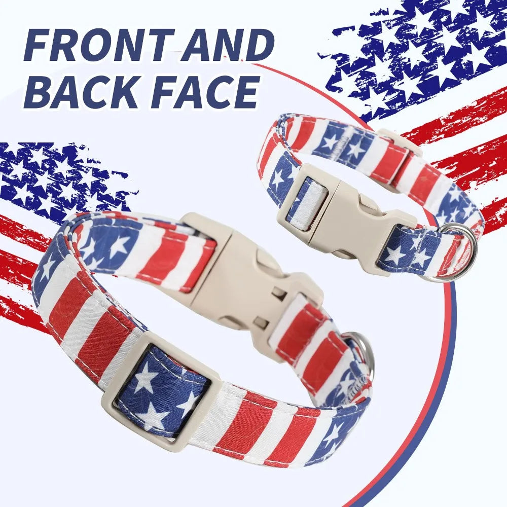 Patriotic Star Dog Collar | Soft Cotton American Flag Collar