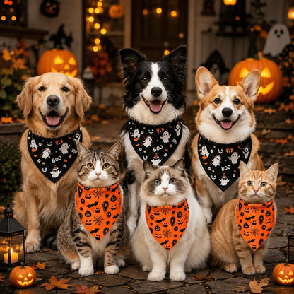 Ghost and Pumpkin Halloween Bandana for Dogs and Cats