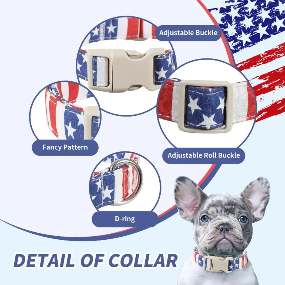 Patriotic Star Dog Collar | Soft Cotton American Flag Collar