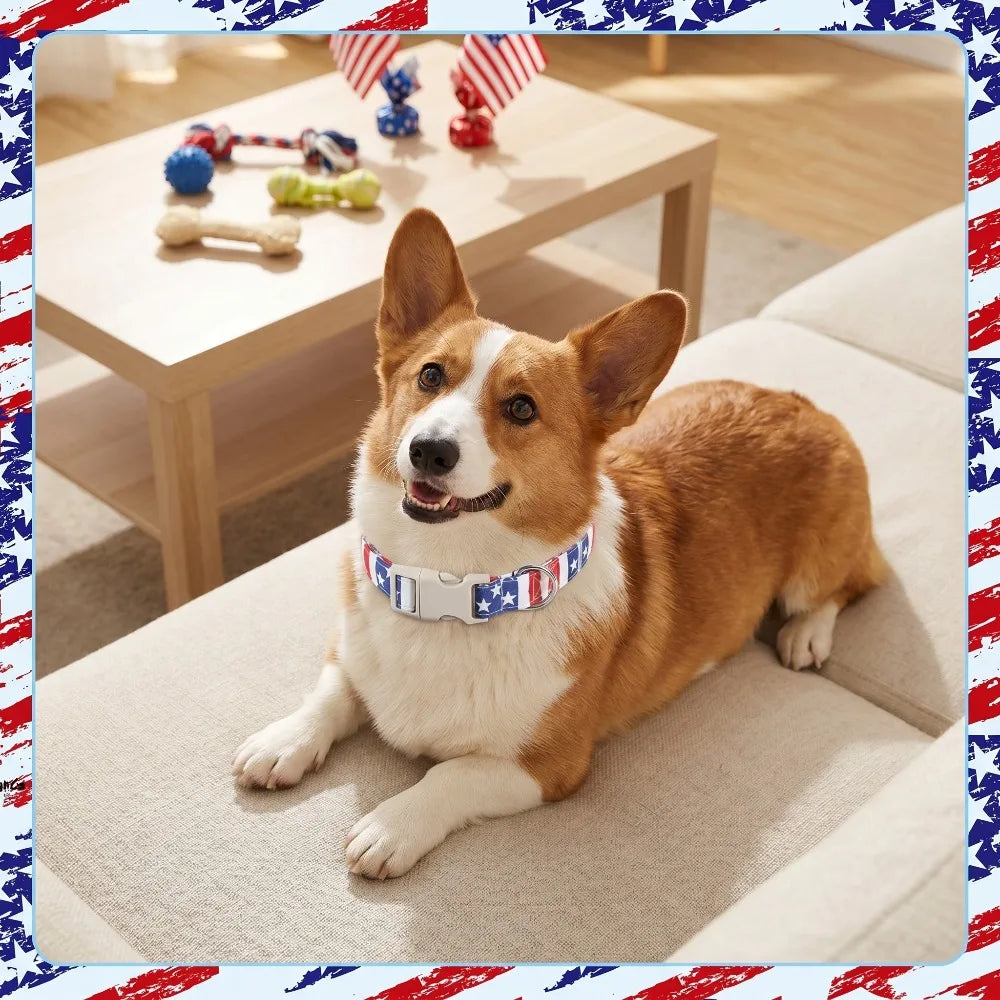 Patriotic Star Dog Collar | Soft Cotton American Flag Collar