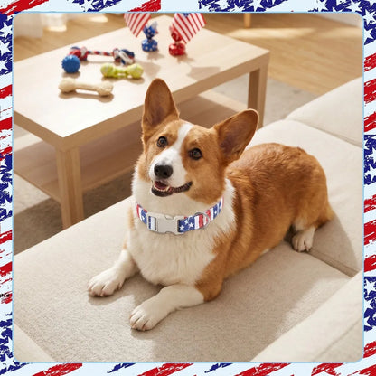 Patriotic Star Dog Collar | Soft Cotton American Flag Collar