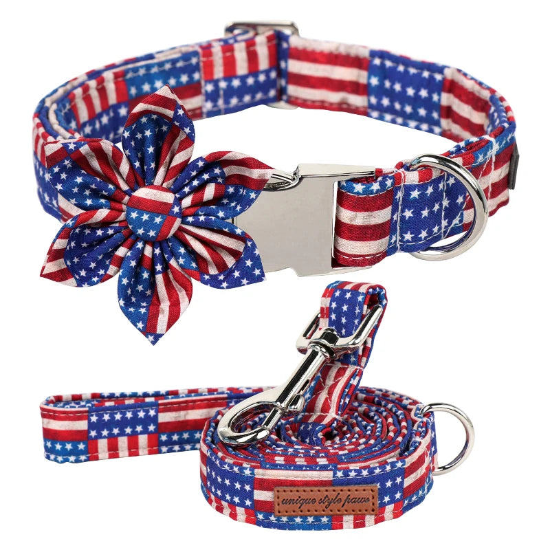 American Flag Dog Collar with Bowtie Sets | Independence Day 4th of July Pet Collar